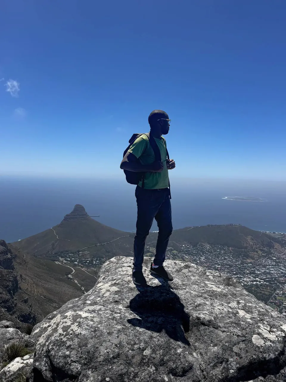 Shepherd overlooking Cape Town from Table Mountain
